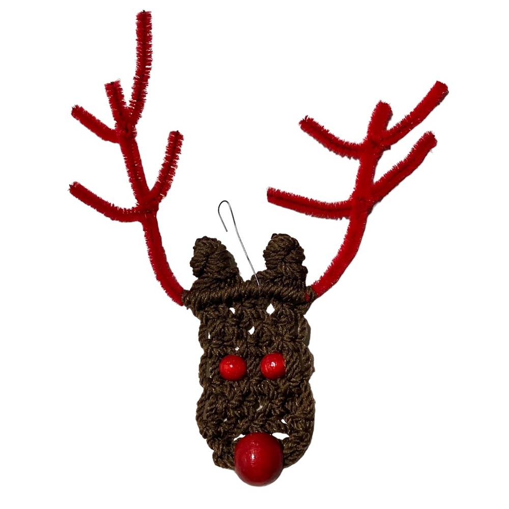 Vintage Handmade Crochet Reindeer Christmas Ornament
